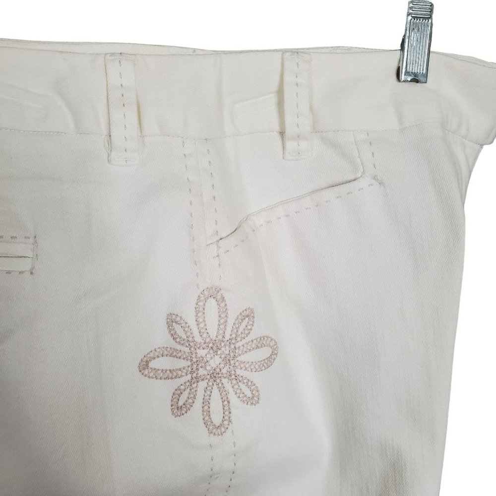Talbots NWT Size 8P 8 Petite Pants Cotton Denim Floral Embroidered NWT Stretch - Picture 10 of 10